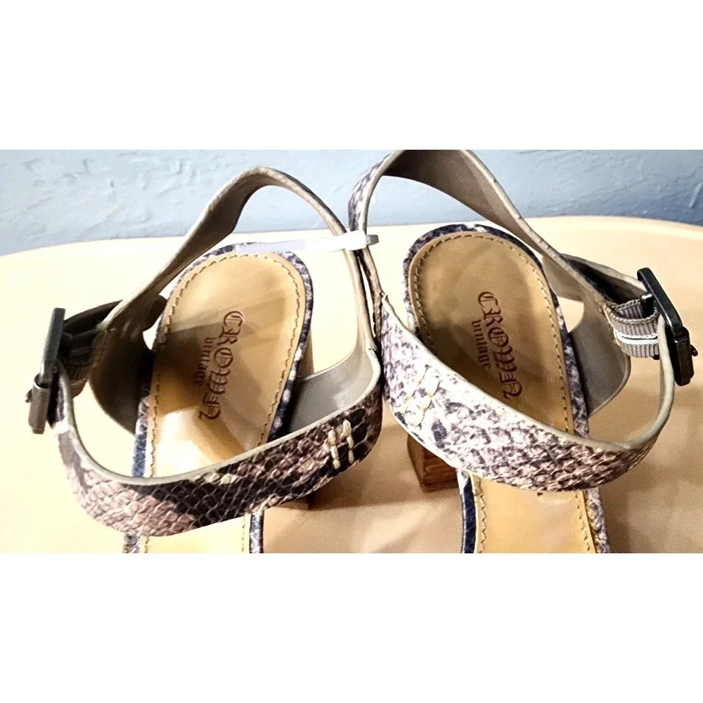 Crown Vintage Rattlesnake Snakeskin Pattern Chunky Block Heel Sandal Pump‎ 6.5M